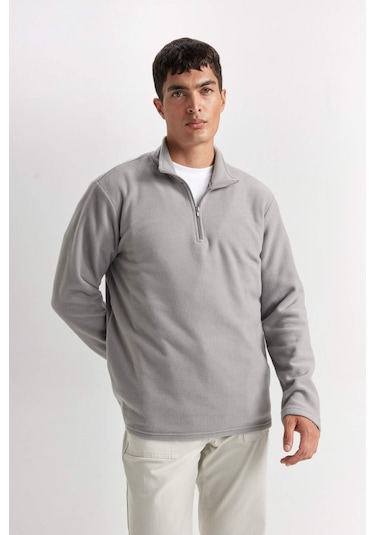 DeFacto Gri Tüylenme Yapmayan Soğuk Geçirmez Regular Fit Dik Yaka Fermuarlı Polar Sweatshirt Y3996AZNSGR307 DeFacto Gri Tüylenme Yapmayan Soğuk Geçirmez Regular Fit Dik Yaka Fermuarlı Polar Sweatshirt Y3996AZNSGR307