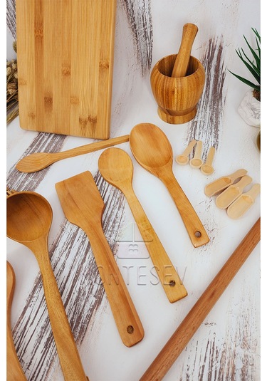 Ahşap Tahta Mutfak Kaşık Seti 18 Parça Kayın, Şimşir Ağacı 18-1