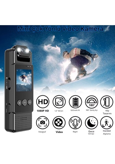 Cep Klipsli Mini Kamera 1080 P Taşınabilir Bodycam 180 Lens