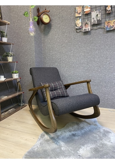 Asedia Ekol Dişbudak Ceviz Antrasit Sallanan Sandalye Berjer