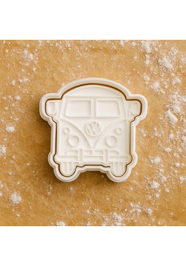 Minibüs Kurabiye Kalıbı - Araba Figürlü Retro Tasarım Şekilli Kurabiye Fondan Hamur Kalıbı Beyaz
