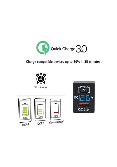 Mavi Pd Tip C Qc3.0 Usb Bağlantı Noktası Araç Hızlı Şarj Cihazı 12-24 V Voltmetre Toyota Için Led Araç Güç Adaptörü