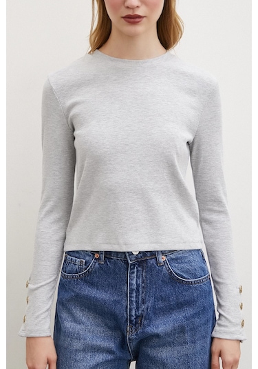 Kolu Düğmeli Bluz Gri Gri