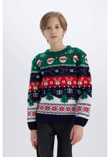 DeFacto Erkek Çocuk Yılbaşı Temalı Bisiklet Yaka Triko Kazak B2246A824CWNV135 DeFacto Erkek Çocuk Yılbaşı Temalı Bisiklet Yaka Triko Kazak B2246A824CWNV135