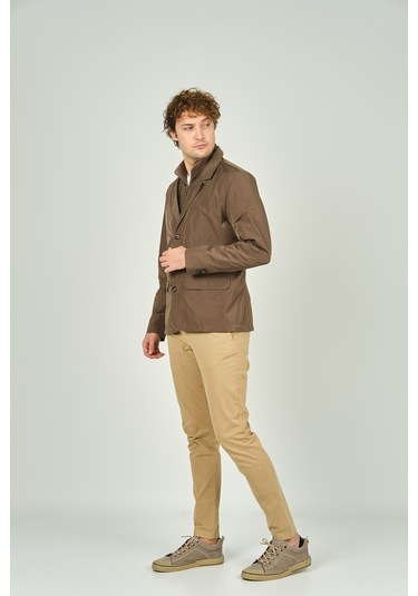 Daynax Erkek Çift Yaka Detaylı Düğme Kapamalı Ceket Mont 4900 Vizon Vizon