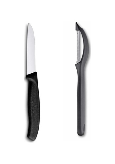 Victorinox Yan Soyacak-8 CM Düz Bıçak 2 Li Set Siyah