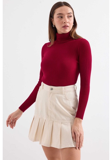 Gabria Fitilli Balıkçı Yaka Kazak Bordo