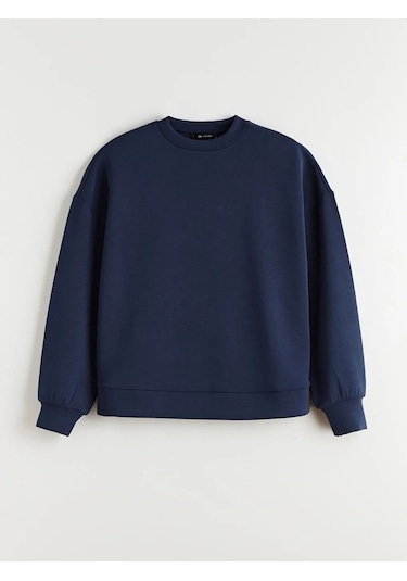 Lc Waikiki Lacivert Bisiklet Yaka Oversize Kadın Sweatshirt