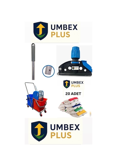 Umbex Çift Kovalı Paspas Arabası Krom Çelik Presli Temizlik Arabası Temizlik Seti Islak Mop Setli