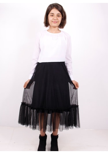 Toontoy Kız Çocuk Fırfırlı Etek Siyah