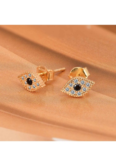 Zirkon Taşlı Pırlanta Montür Göz Desenli Altın Kaplama Gümüş Küp