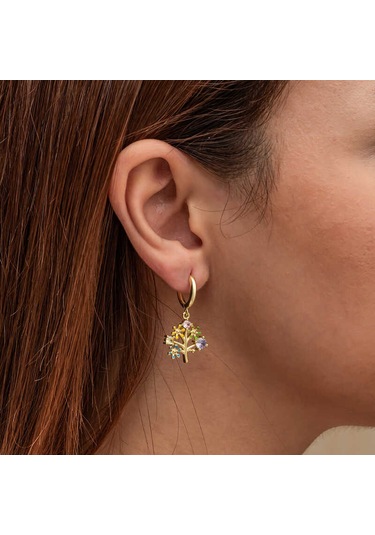 Artsmagazinmücevher Gümüş Gold Renkli Taşlı Hayat Ağacı Kadın Küpe