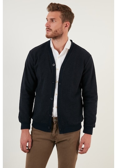 Buratti Pamuklu Regular Fit Düğmeli V Yaka Erkek Hırka 456205 Lacivert