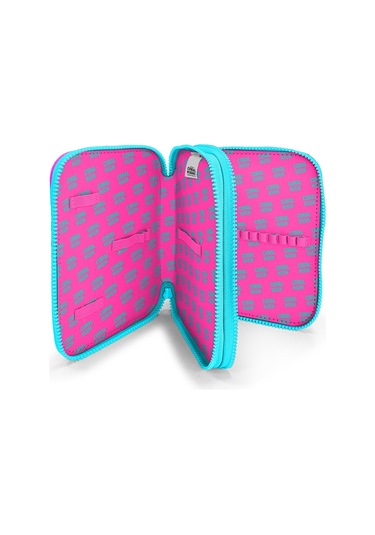 Coral High Kids Pembe Neon Mercan Fashion Girl Desenli Çift Katlı Kalem Çanta 11141 Neon Mercan