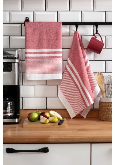 45x65 2'li Kurulama Bezi, %100 Pamuk Yüksek Su Emici Kırmızı