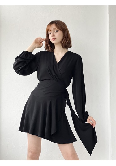 Retrobird Tasarım Ashley Kruvaze Elbise Kadın Siyah