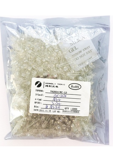 4.8Mm Bacaklı Beyaz Mantar Led Diyot - Hongli Marka - 1000 Adet