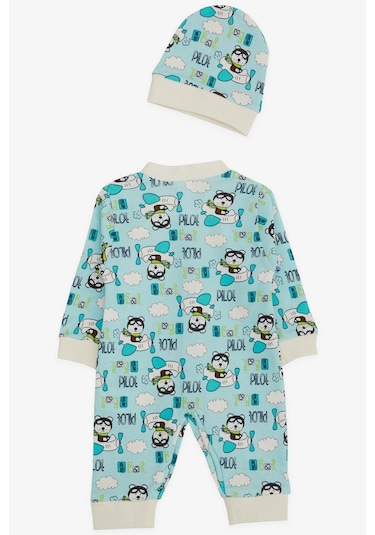 Breeze Erkek Bebek Tulum Pilot Ayıcık Desenli 0-3 Ay-6 Ay, Açık Mavi Açık Mavi