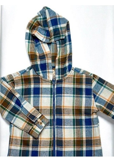 Erkek Bebek Kapüşonlu Ekose Desenli Fermuarlı Hırka-14870 Çok Renkli