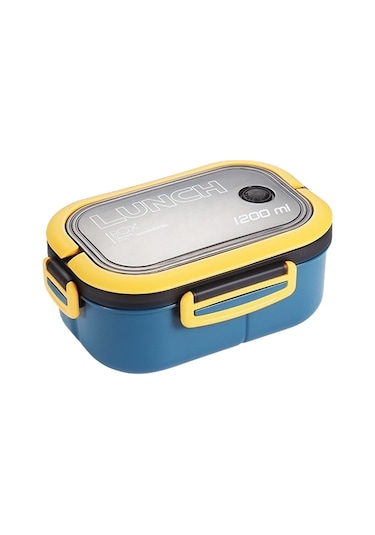 Taşınabilir Bölmeli Çift Katmanlı Öğle Yemeği Kutusu - Mavi