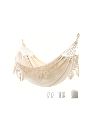 Tcherchı Bohem Tarzı Püsküllü Hamak Veranda, Bahçe, Plaj İçin Beyaz