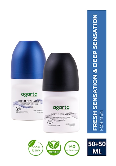 Agarta Deep Sensation + Fresh Sensation Ter Kokusu Önleyici Beyazlatıcı Erkek Roll-On Deodorant 2 x 50 ML