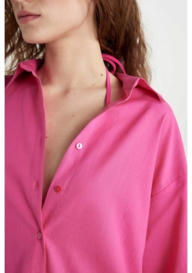 DeFacto Regular Fit Pamuklu Plaj Gömleği-Fall in Love W8241AZ24SMPN615 Pembe DeFacto Regular Fit Pamuklu Plaj Gömleği-Fall in Love W8241AZ24SMPN615 Pembe