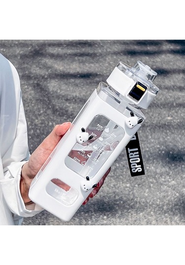 Pp Malzeme Tasarım Model Düşmeye Kırılmaya Dayanıklı Taşınabilir Pipetli Bardak Suluk 1 Litre Beyaz