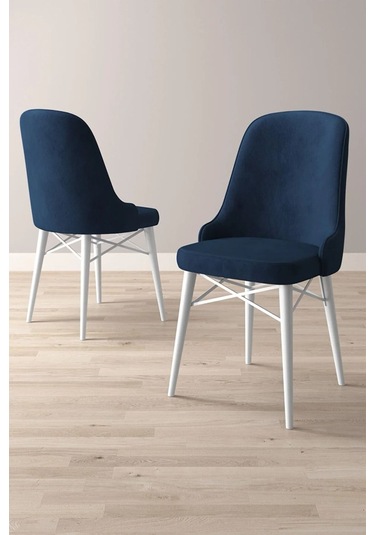 Nova Serisi, 6 Adet Lacivert Mutfak Sandalyesi, Beyaz Gürgen Ayak, 1. Sınıf Babyface Kumaş