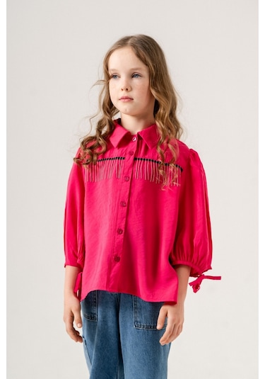 Kız Çocuk Taş Püsküllü Gömlek 3124 Fuşya