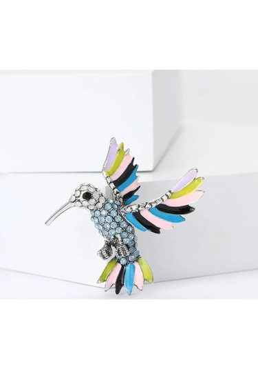 Ganzhoushop Unisex Rhinestone Pimleri Multı Multı Kuş Kadınlar İçin Hummingbird Hayvan Emaye Broşlar Mavi4270 İq Çok Renkli