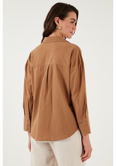 Lela Pamuklu Regular Fit Uzun Kollu Düz Bayan Gömlek Cf25S168305 Camel