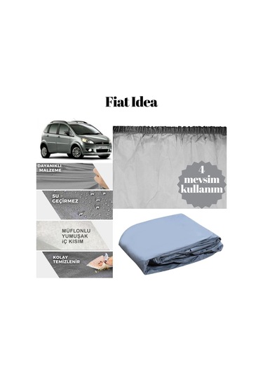 Guard Branda Fiat Idea Uyumlu Araca Özel Pvc Dikişsiz Miflonlu %100 Su Geçirmez 4 Mevsimlik Gri