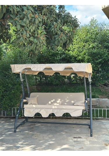 3 Kişilik Hamak Zırh Demir Bahçe Balkon Teras Salıncağı Krem