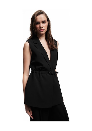 Koton Astarlı Kruvaze Kolsuz Kemerli Uzun Yelek Siyah 6wak20012uw Siyah