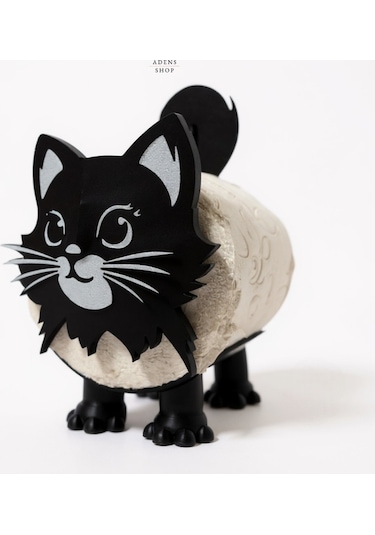 Dekoratif Kedi Şekilli Tuvalet Kağıdı Tutucu Siyah