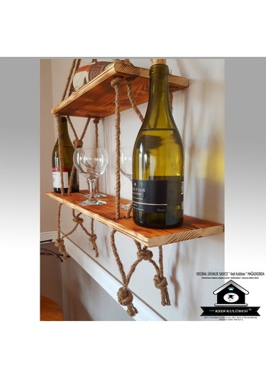 Kedikulübesi Raf - Özel - Duvar Rafı - Halatlı Raf - Kitaplık - Çiçeklik