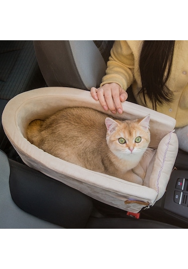 Cbtx Araç Merkezi Kontrol Koltuğu Pet Taşınabilir Yatak Pedi, Renk: Kare Gri+yaz Mat 42x20x22cm