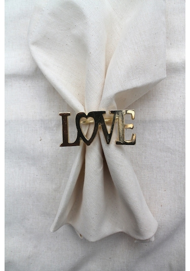 6 Adet Dekoratif Gold Love Peçete Halkası - Napkin Ring
