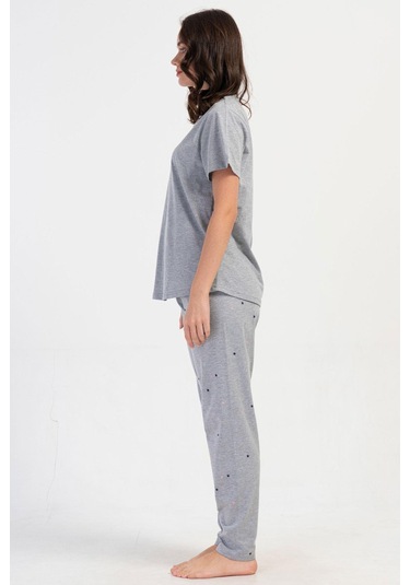 Kadın Kısa Kol Gri Melanj Pijama Takımı C5t4n1o804 Grimelanj
