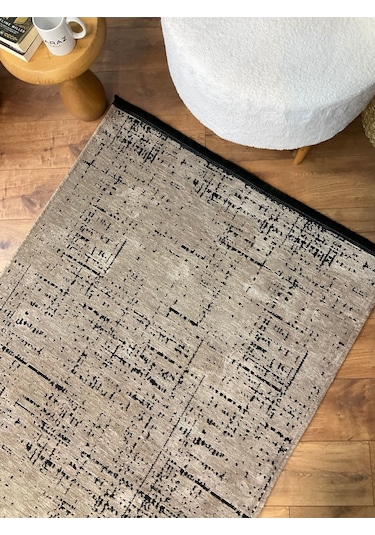 Saraz Halı Şönil Dokuma Kayma Yapmaz Makinede Yıkanabilir Leke Tutmaz Kesme Bohem Kilim Vizon 2 Vizon