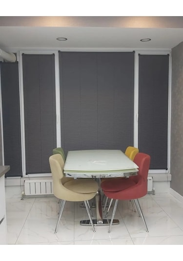 Plise Dekor Antrasit Gri Plise Perde - Cam Balkon Perdesi Yapıştırma Profilli