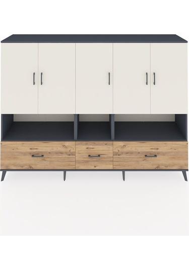 Hyperion Dolap 12 Raflı 3 Çekmeceli 5 Kapaklı 220x44x163 Antrasit Antrasit-aytaşı/çam