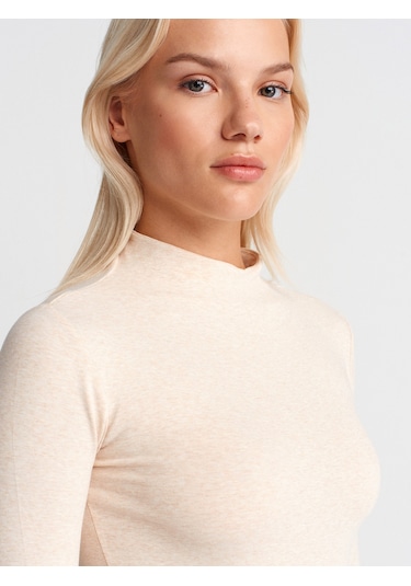 Dilvin 31433 Yarım Balıkçı Yaka Top-bej Melanj Bej Melanj