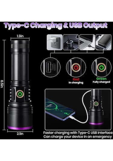 Tongxida 20w 365nm Profesyonel Güçlü Mor Uv Işık El Feneri Evcil Hayvan İd Açık Gri