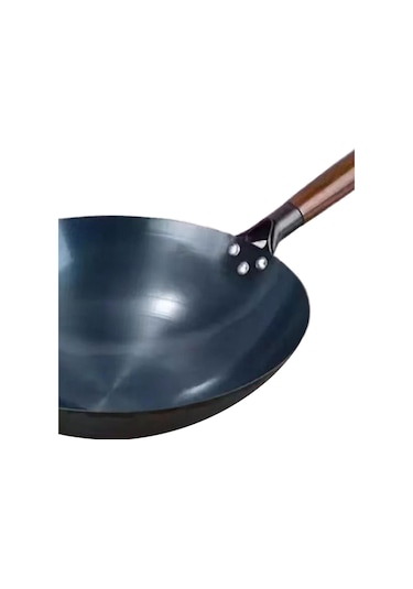 Dökme Demir Wok, Kızartma Tavası, Yuvarlak Tabanlı Kaplamasız, Yapışmaz 38cm