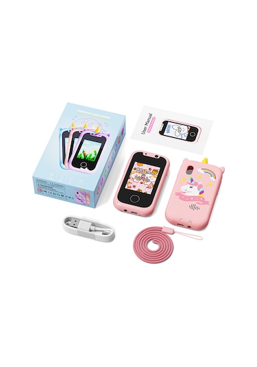 Çocuklar İçin Telefon, 3 4 5 6 7 8 9 10 11 12 Yaşındaki Kızlar/erkekler İçin Oyuncak Telefon, Küçükler İçin Dokunmatik Ekran Telefonu Öğrenme Oyuncağı, Video İle Çocuk Kamerası, Kızlar İçin 512mb Pembe