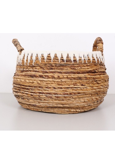 Avanos Doğal Abaka El Yapımı Yuvarlak Kulplu 2 Li Sepet Bej