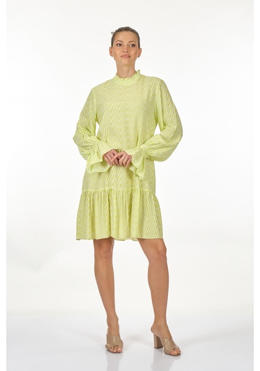 Perspective Dik Yaka Uzun Kollu Ekru Misket Limonu Kadın Elbise 2 001