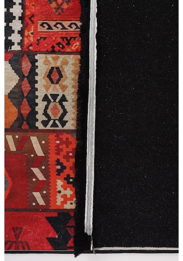 Blghome Patchwork Desenli Modern Halı Dekoratif Kilim Kırmızı - Siyah